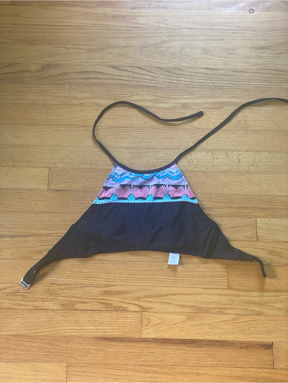 High Neck Swim Top with Pink & Aqua Chevron Detail